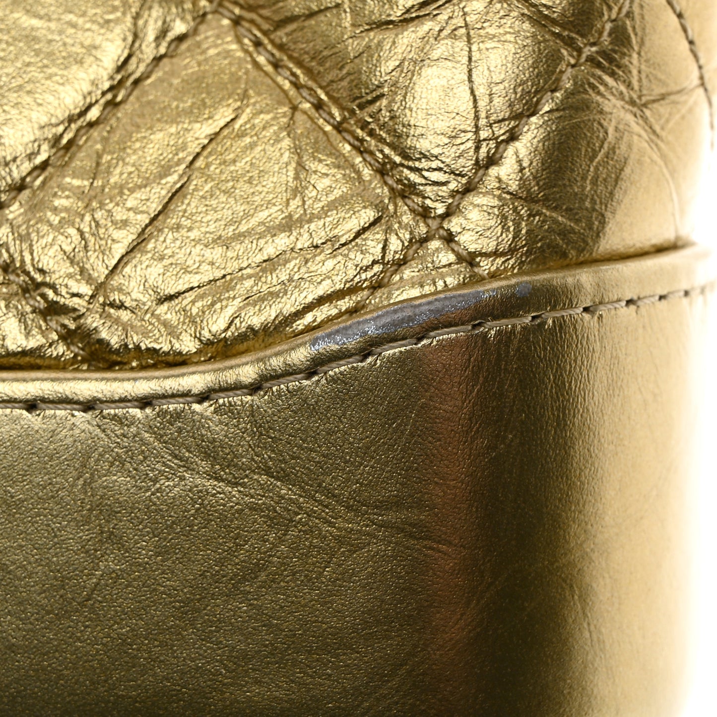 Metallic Aged Calfskin Quilted Small Gabrielle Hobo Gold