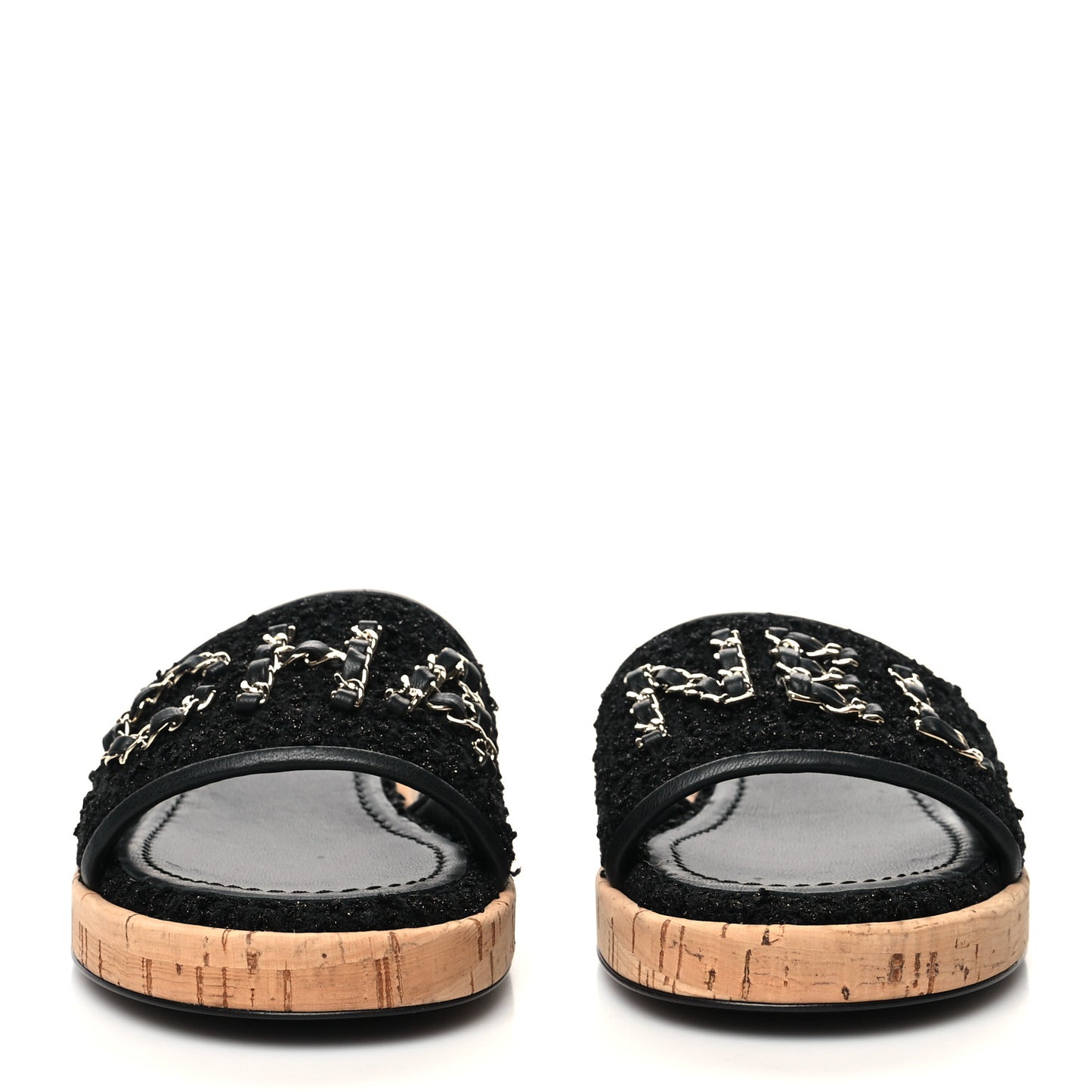 Tweed Cork CC Chain Mule Sandal 37 Black