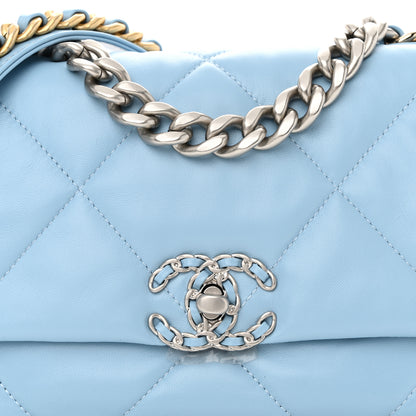 Chanel Shiny Lambskin Quilted Medium Chanel 19 Flap Light Blue 8 of 11