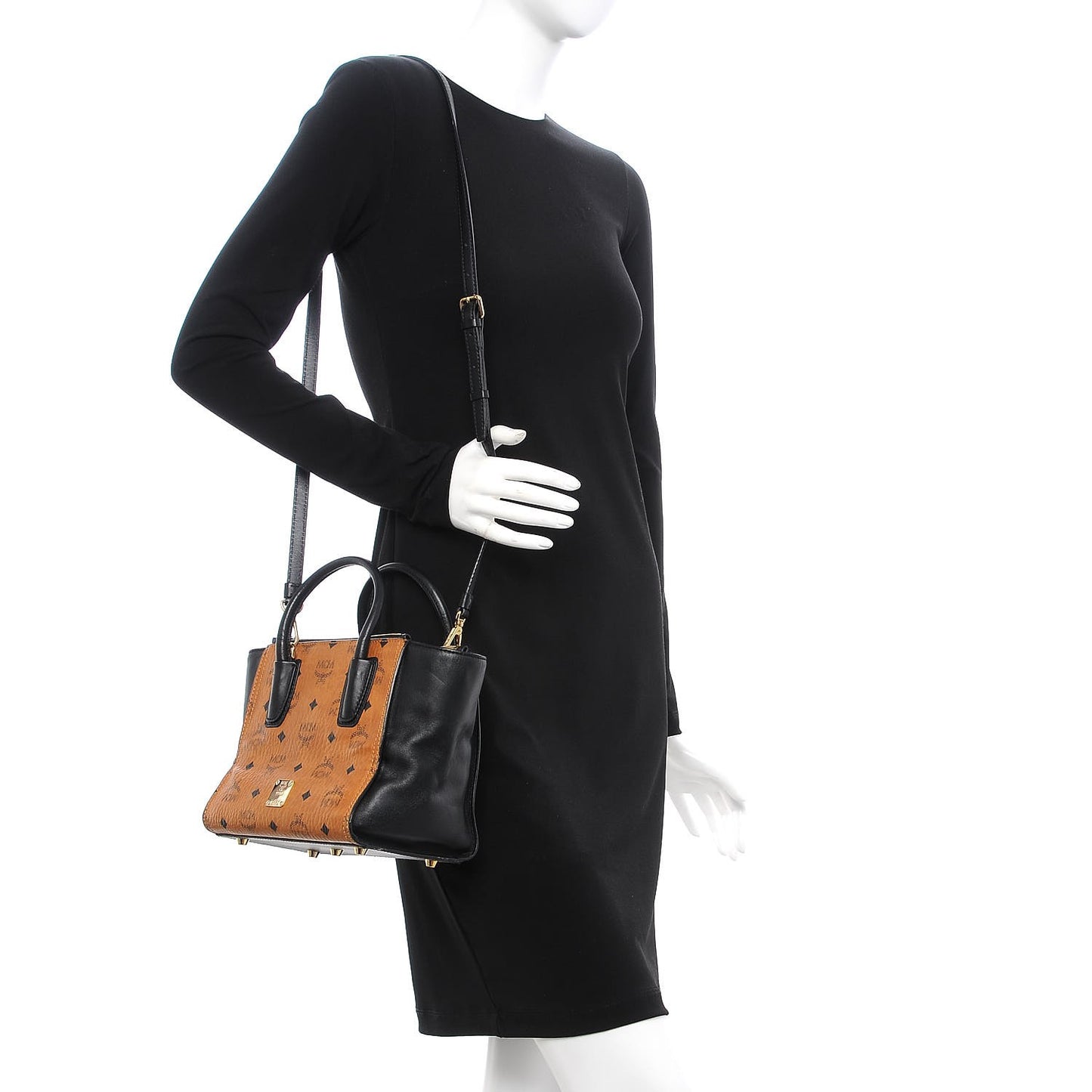 Visetos Small Kathy Double Zip Tote Cognac Black