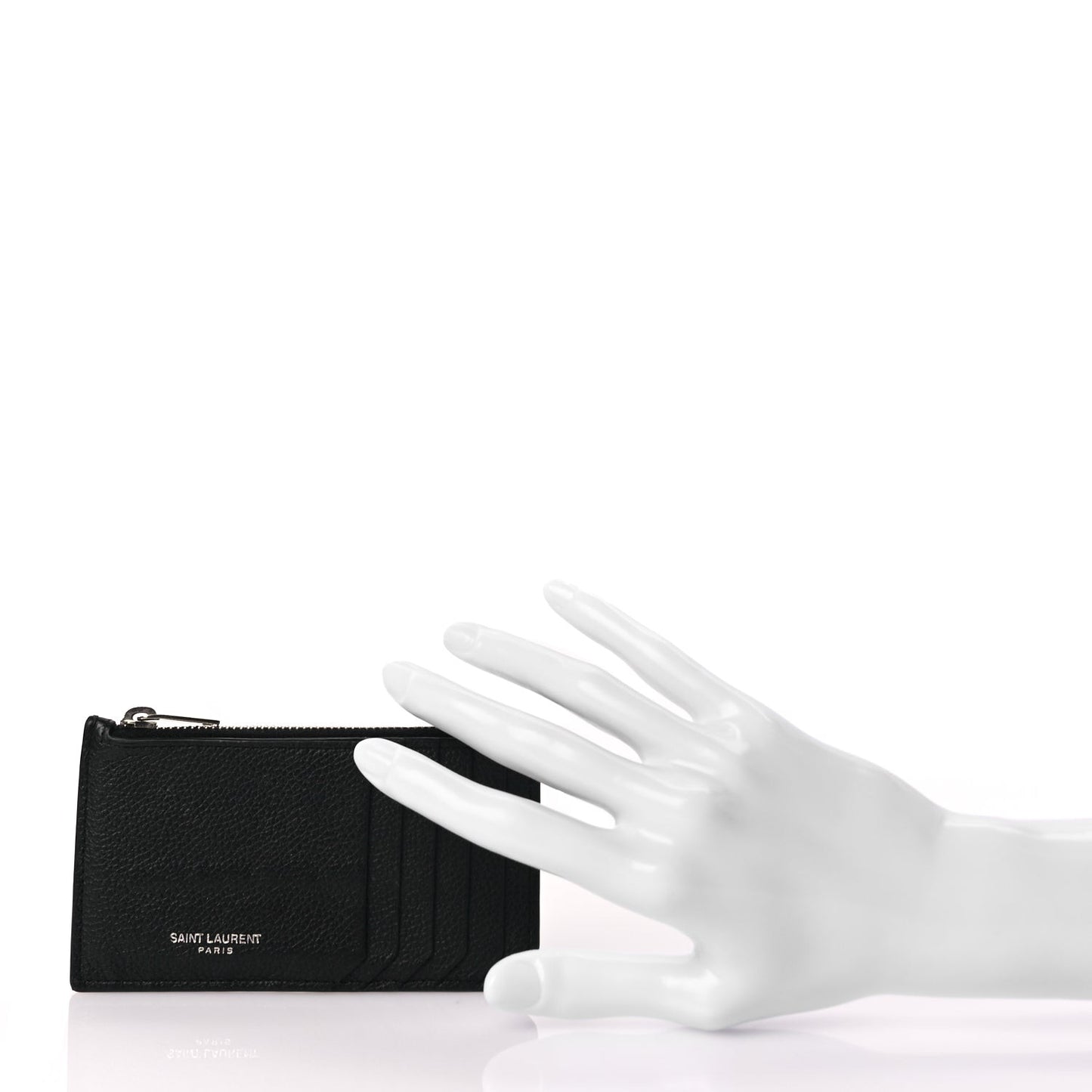 Grained Calfskin 5 Fragments Zip Pouch Card Holder Black