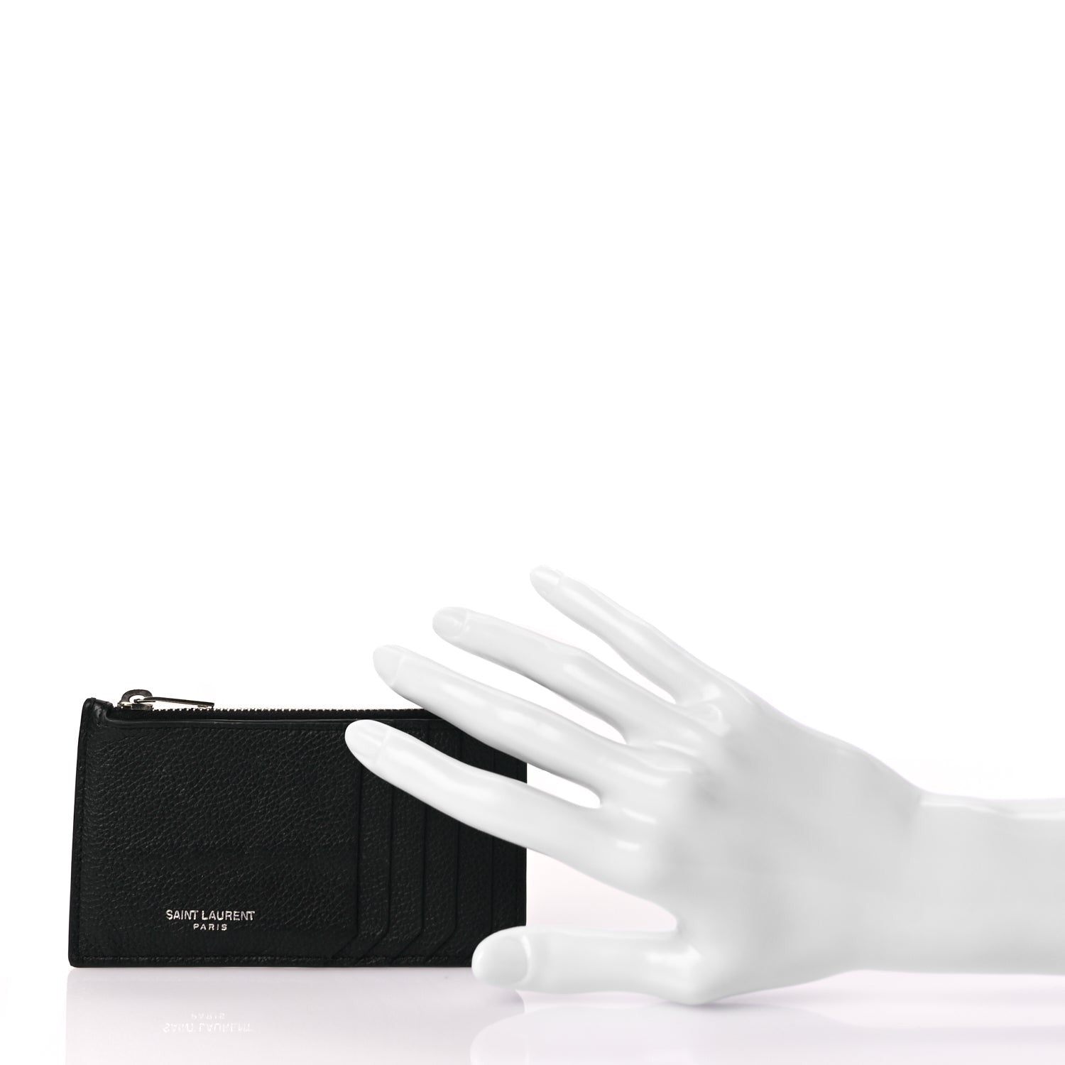 Saint Laurent Grained Calfskin 5 Fragments Zip Pouch Card Holder Black 2 of 8