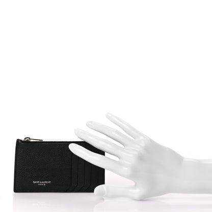 Saint Laurent Grained Calfskin 5 Fragments Zip Pouch Card Holder Black 2 of 8