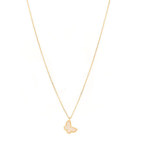 Van Cleef & Arpels 18K Yellow Gold Mother of Pearl Sweet Alhambra Butterfly Pendant Necklace 1 of 1