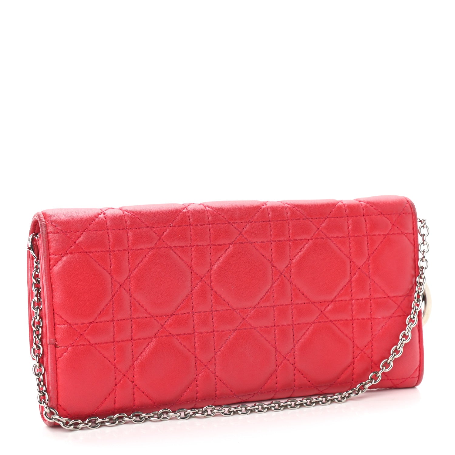 Christian Dior Lambskin Cannage Rendez-vous Chain Wallet Red 2 of 10