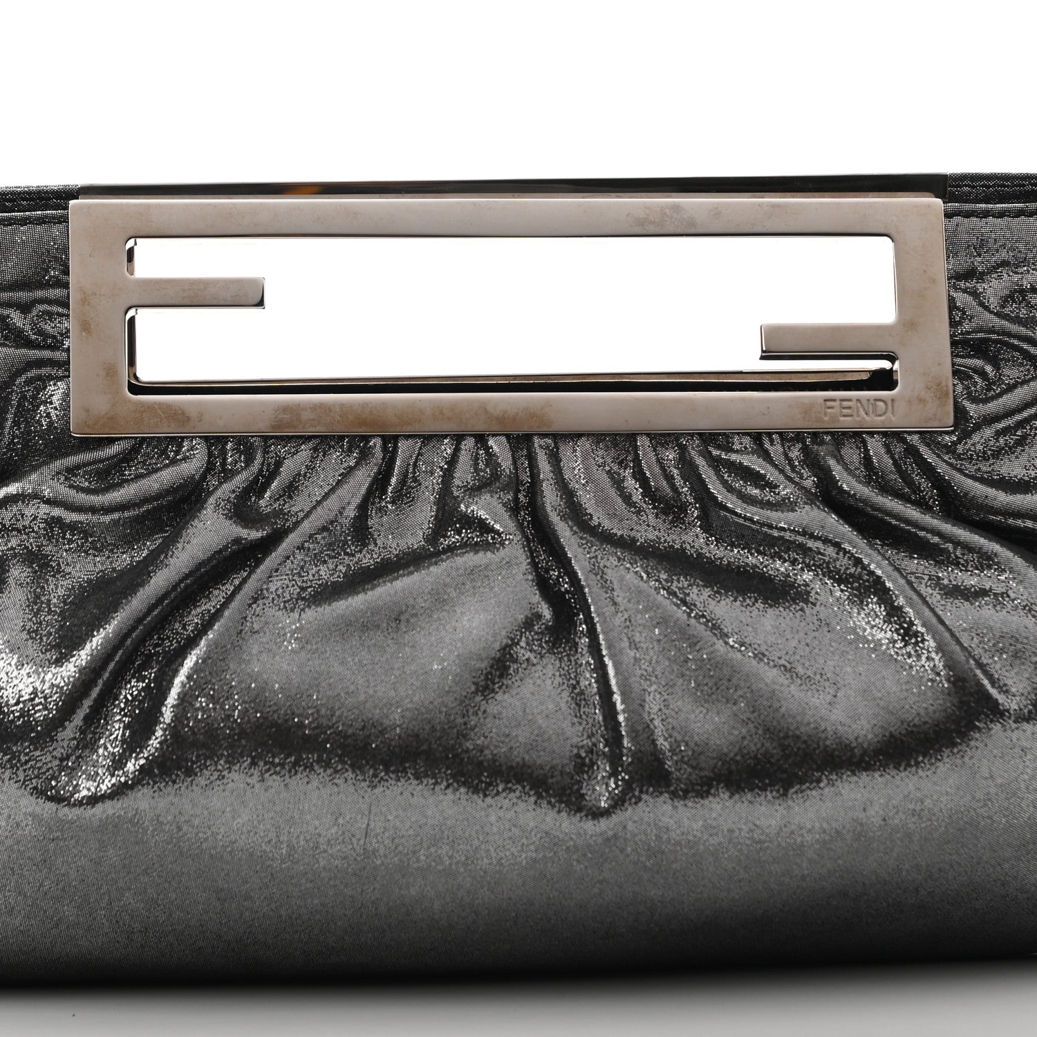 Fendi Metallic Lurex FF Cutout Baguette Clutch Silver 8 of 8