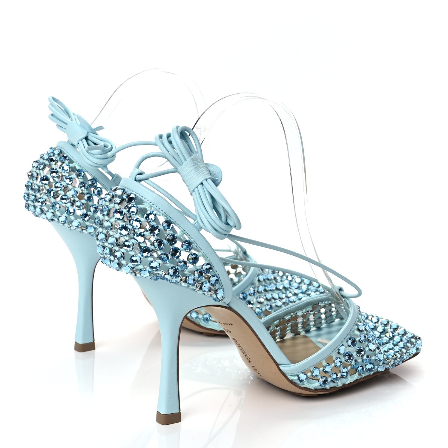 Bottega Veneta Mesh Nappa Crystal Embellished Sparkle Stretch Ankle Tie 90mm Sandals 40 Pale Blue 5 of 9