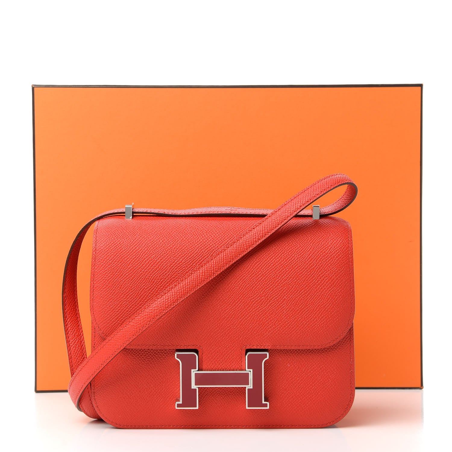 Hermes Epsom Enamel Constance 18 Capucine Sanguine 12 of 14