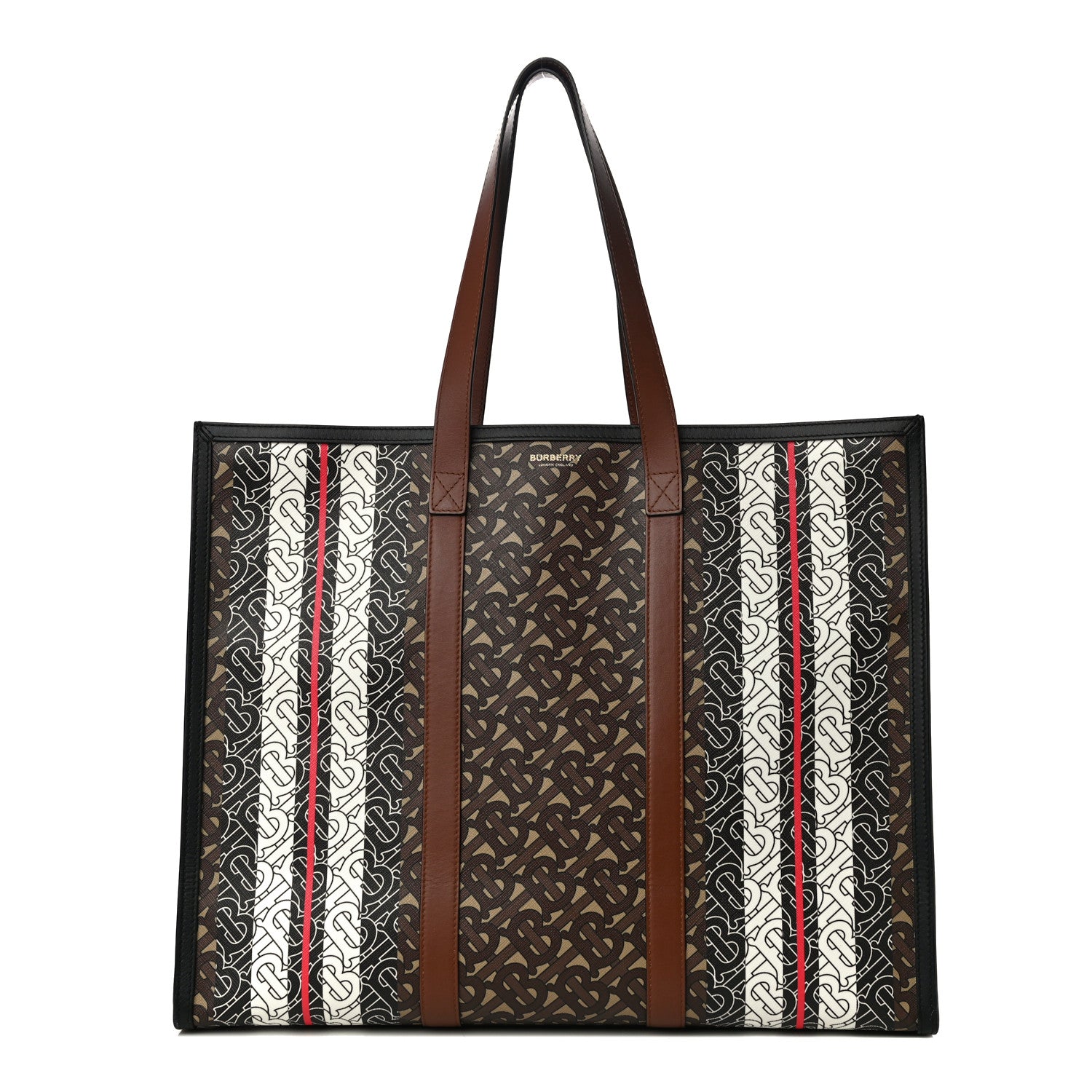 Burberry E-Canvas Monogram Stripe Book Tote Bridle Brown 1 of 12