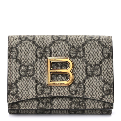Gucci X BALENCIAGA GG Supreme Monogram Card Case Wallet Beige Ebony 1 of 8
