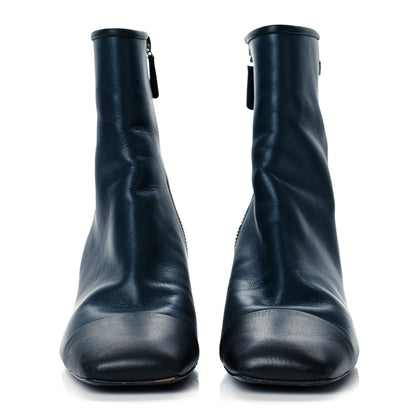 Chanel Lambskin Cap Toe Ankle Boots 38.5 Navy Black 2 of 10