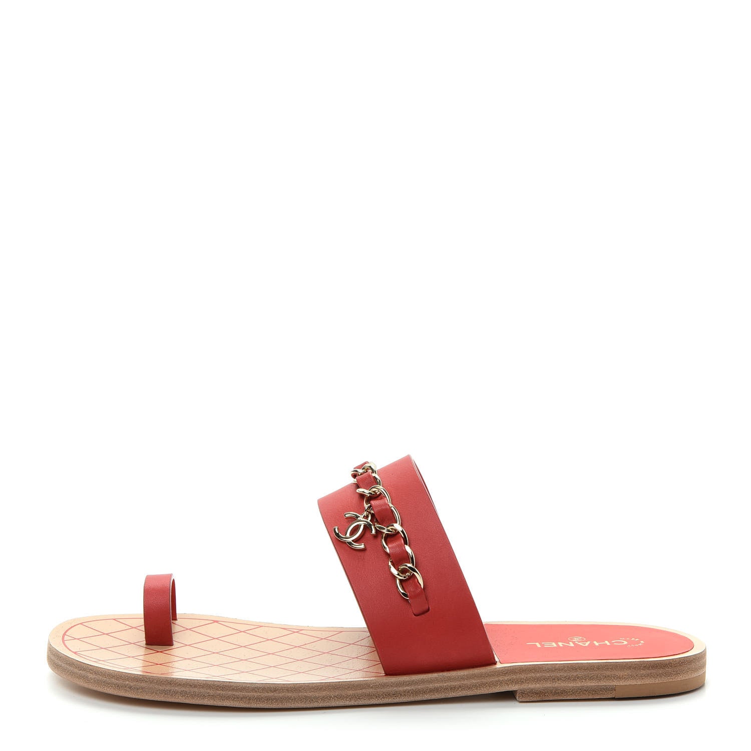 Chanel Calfskin Chain CC Sandals 39.5 Red 1 of 10