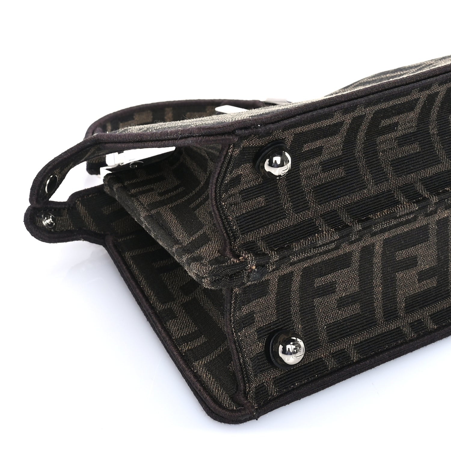 Fendi Fabric Jacquard FF 1974 Crystal Petite Peekaboo I SEE U Satchel Tabacco Moro 7 of 7
