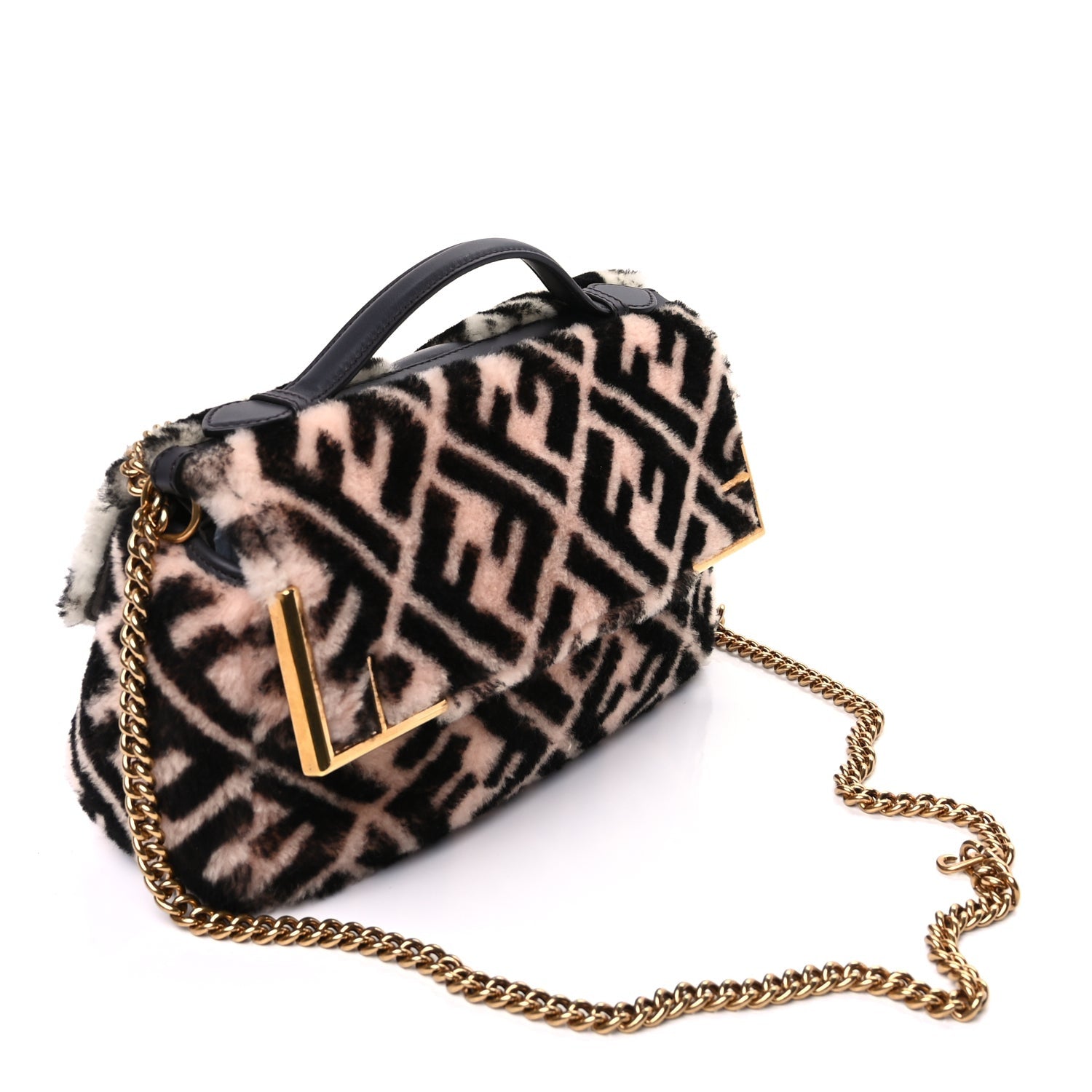 Fendi Shearling Vitello Dolce Macro FF 1974 Baguette  White Ice Tortora 2 of 8