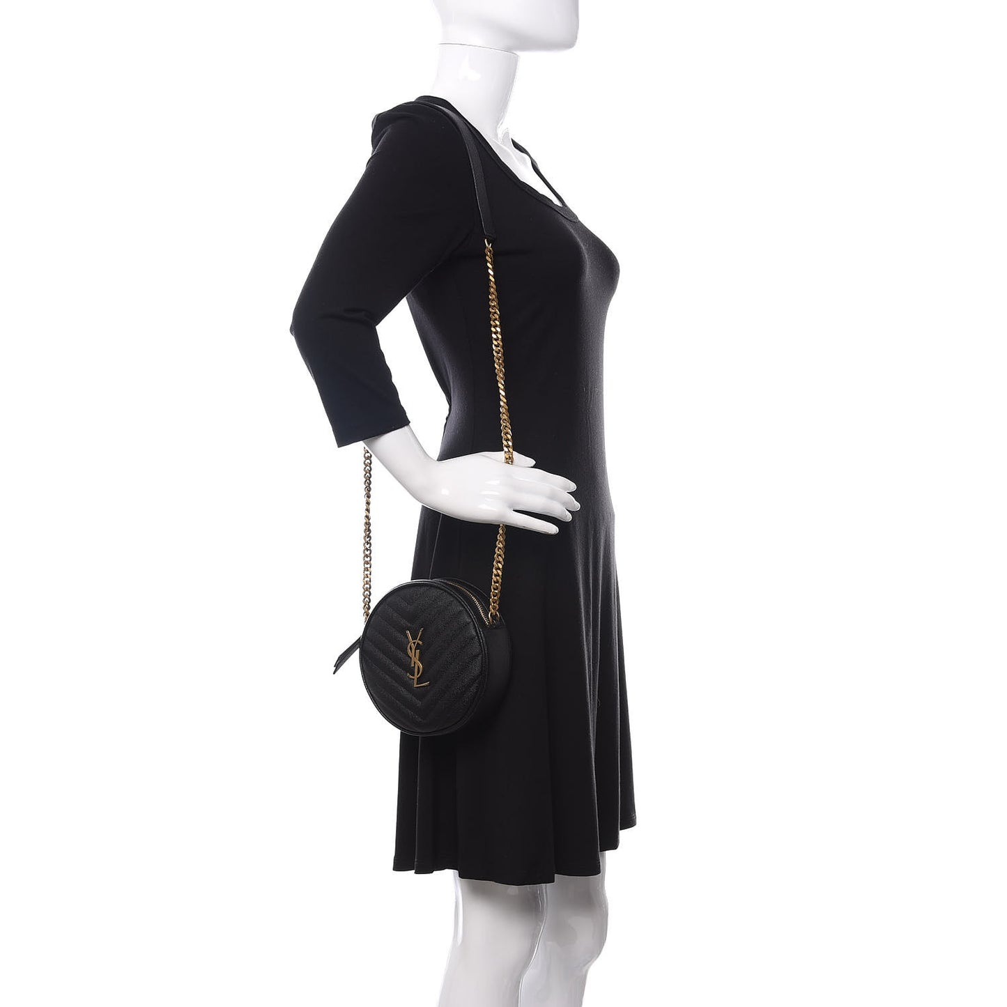 Grain De Poudre Matelasse Chevron Quilted Round Vinyle Camera Bag Black