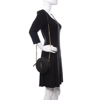 Saint Laurent Grain De Poudre Matelasse Chevron Quilted Round Vinyle Camera Bag Black 2 of 10