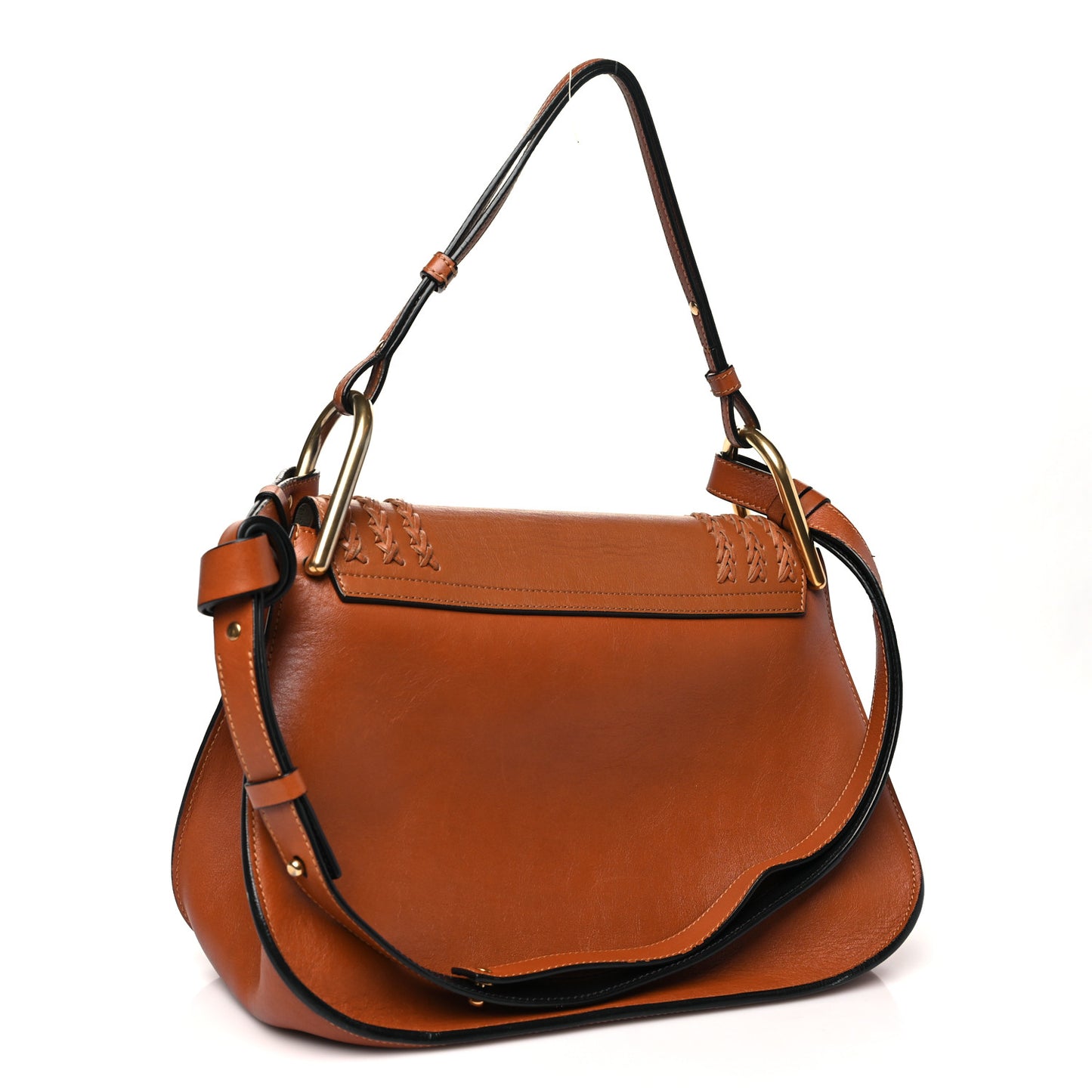Calfskin Braided Medium Hudson Shoulder Bag Caramel