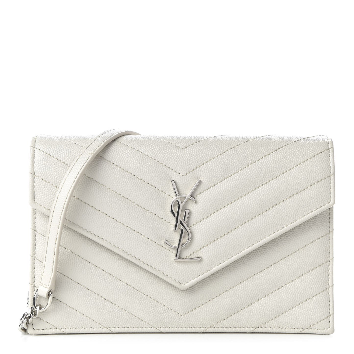 Grain De Poudre Matelasse Chevron Monogram Envelope Chain Wallet Optical White