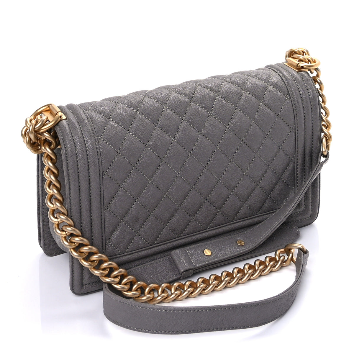 Calfskin Quilted Medium Boy Flap Grey