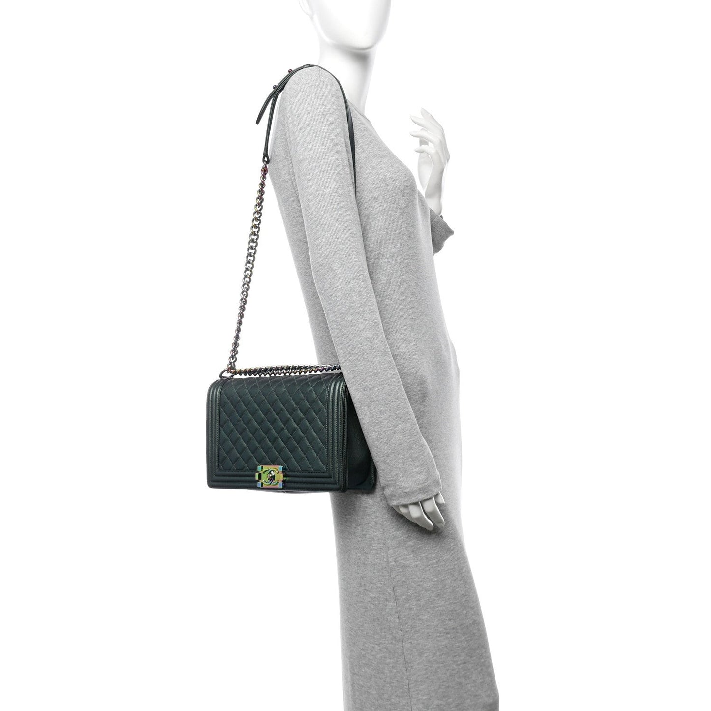 Iridescent Goatskin Quilted New Medium Boy Flap Green