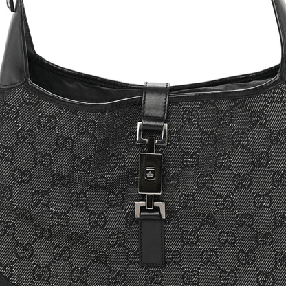 Gucci Denim Monogram Small Jackie O Hobo Black 6 of 8