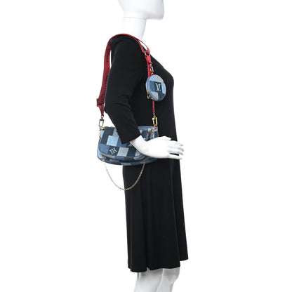 Louis Vuitton Denim Damier Monogram Patchwork Multi Pochette Accessories Blue Rouge 2 of 10