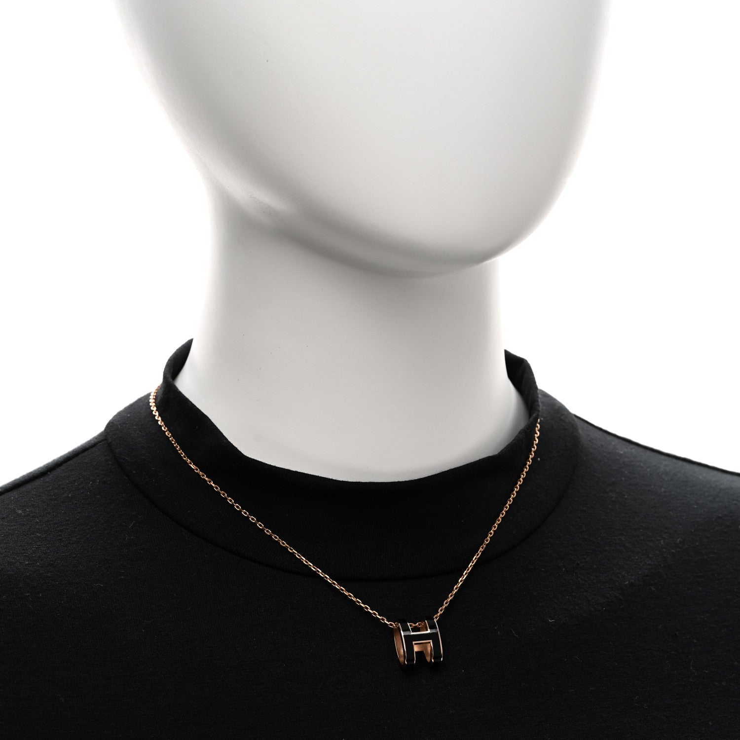Hermes Lacquered Rose Gold Pop H Pendant Necklace Black 2 of 5