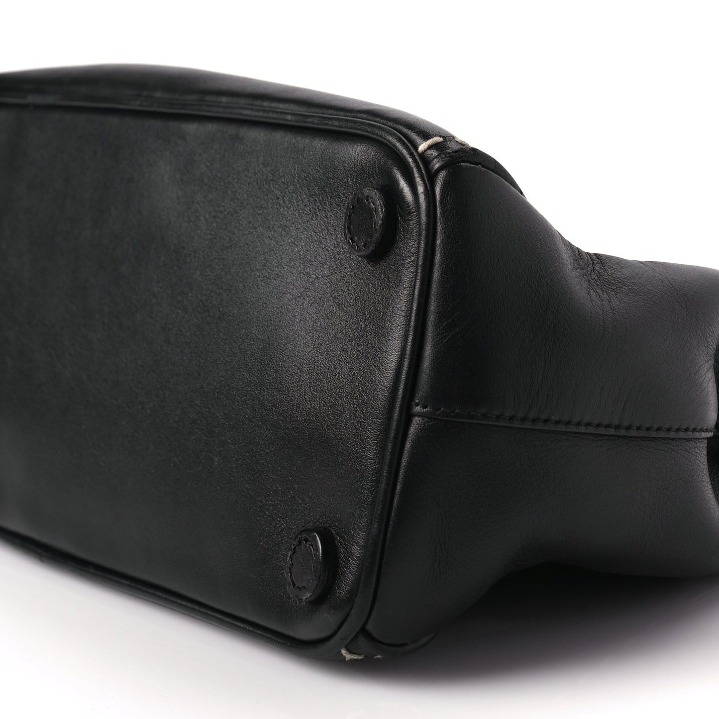 City Calf Small Hand Stitched Galleria Double Zip Tote Black White
