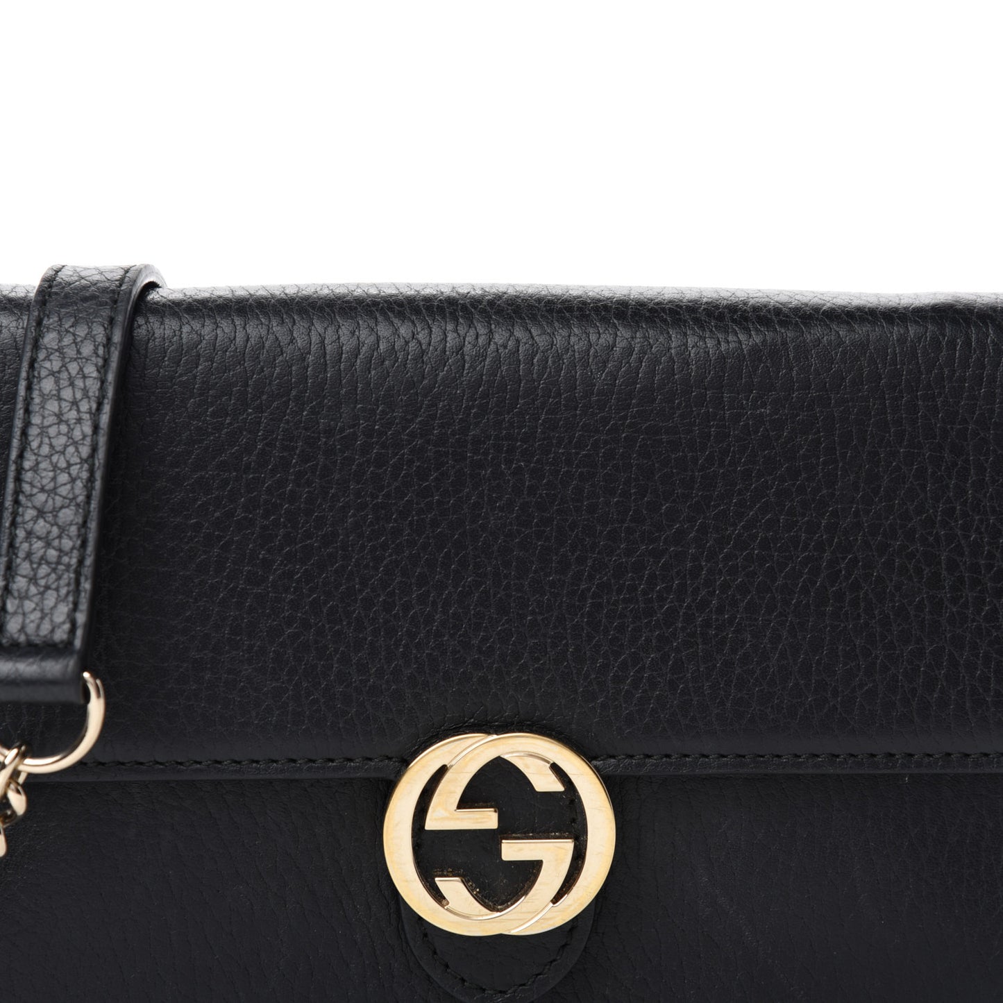 Dollar Calfskin Interlocking G Chain Wallet Black