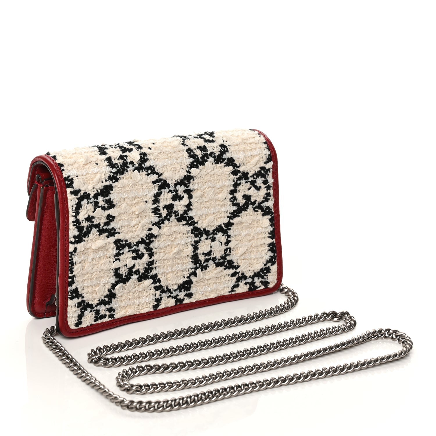 Gucci Tweed GG Monogram Super Mini Dionysus Shoulder Bag White Black Romantic Cherry 2 of 8