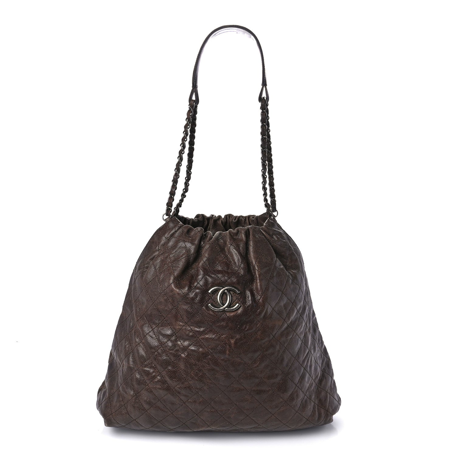 Chanel Distressed Glazed Caviar Quilted Large Elastic Tote Brown 1 of 8