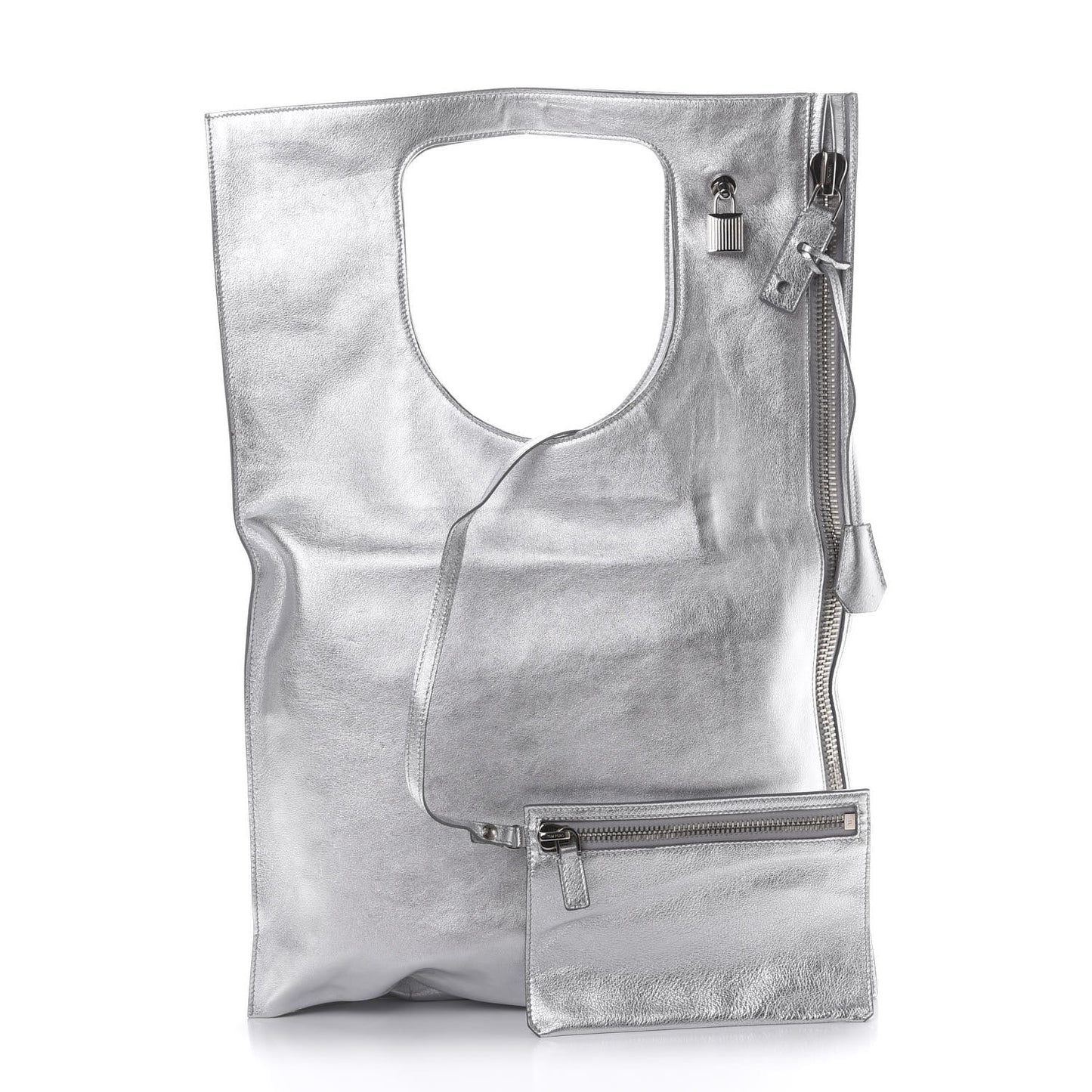Metallic Calfskin Alix Padlock Zip Shoulder Bag Silver