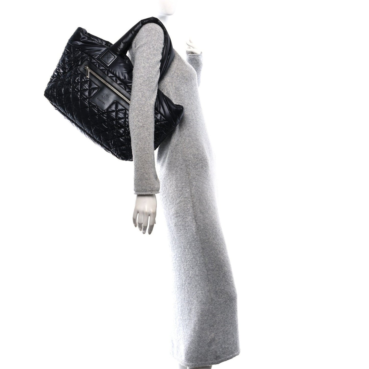 Nylon Quilted Large Coco Cocoon Tote Black