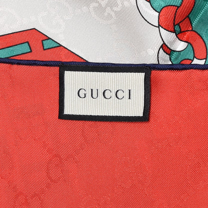 Gucci Silk Chain Argyle Square Scarf Emerald Red 3 of 4