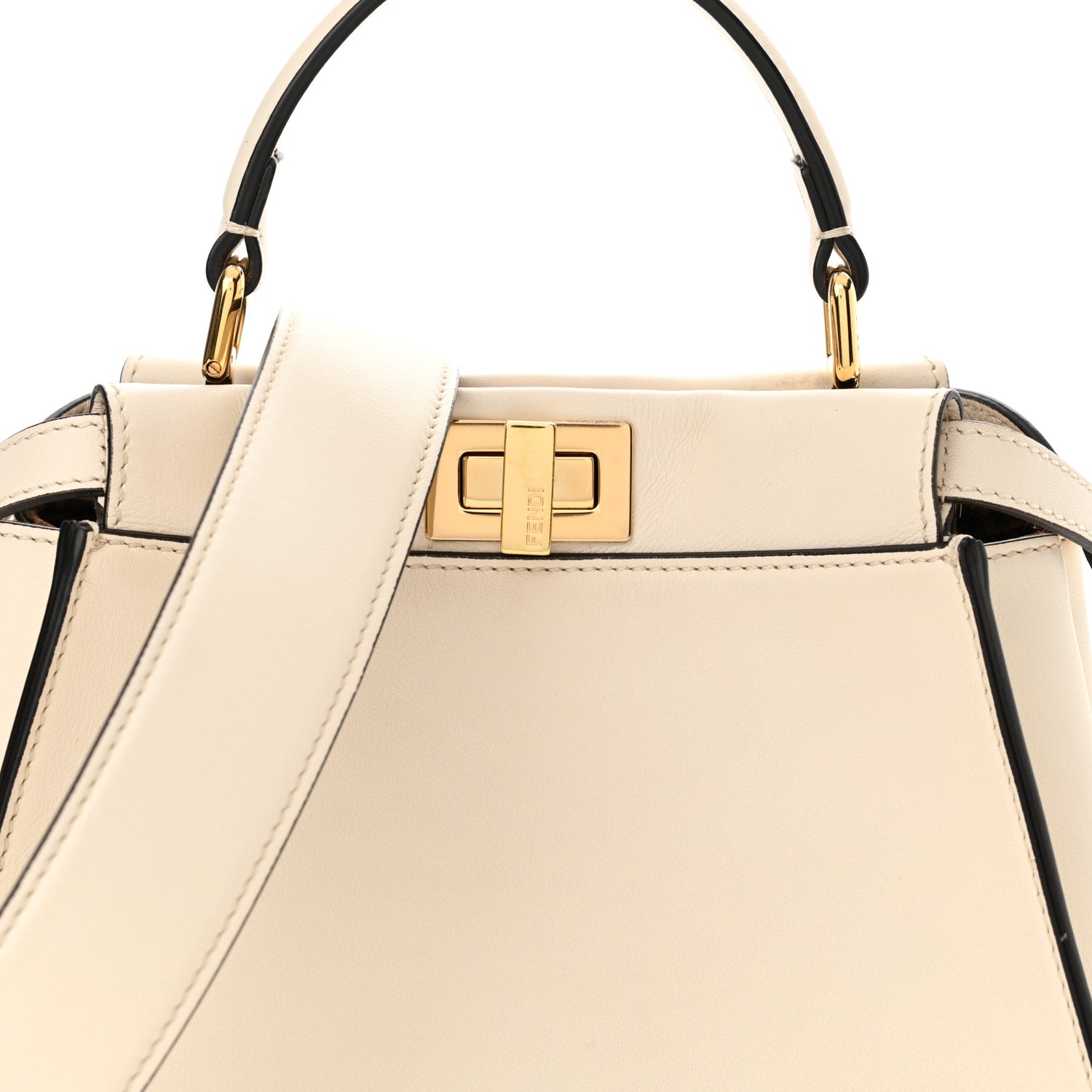 Fendi Vitello Seta Suede FF Mini Peekaboo Iconic Satchel Uovo Sigaro Marrone 8 of 13