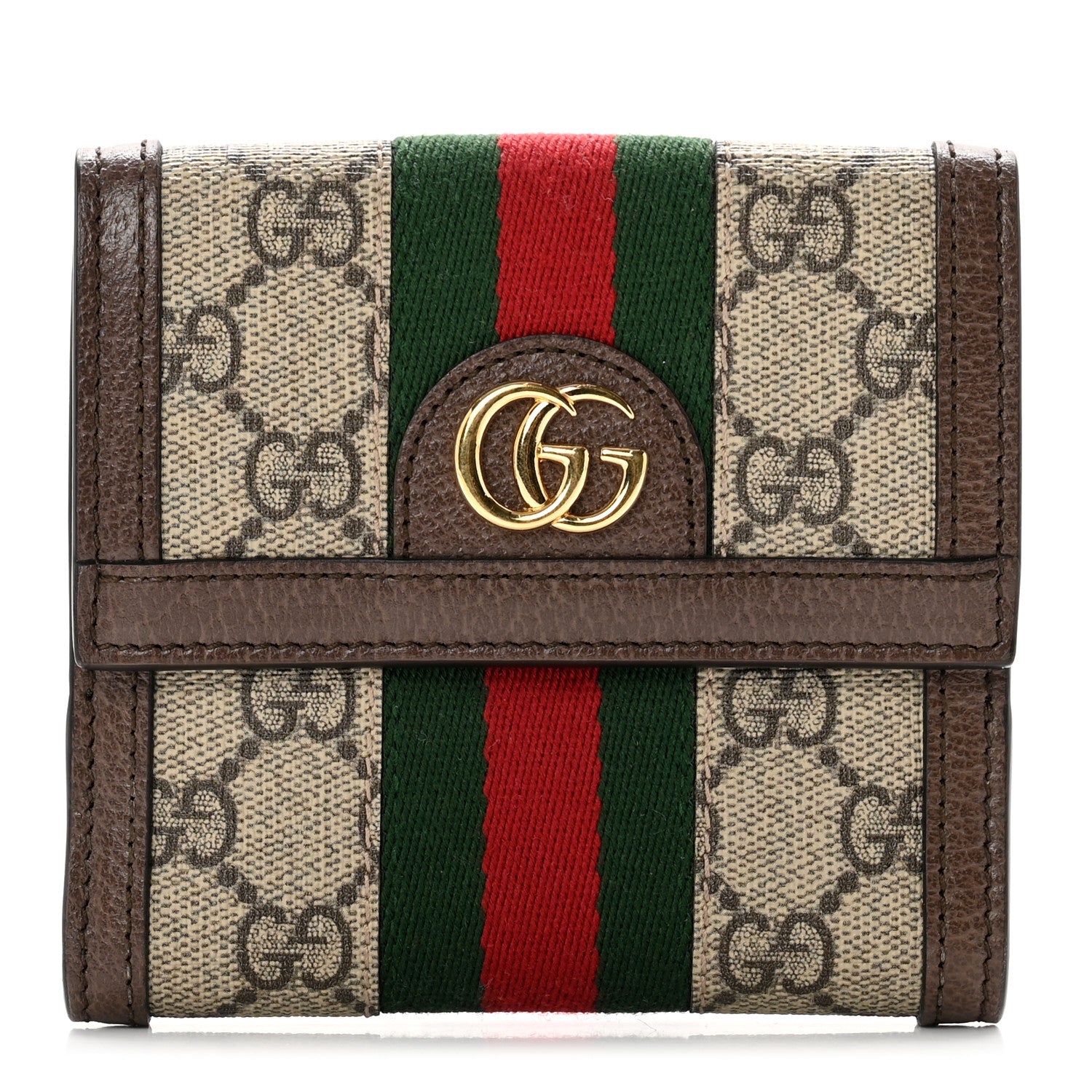 Gucci GG Supreme Monogram Web Ophidia French Flap Wallet Beige New Acero 1 of 8