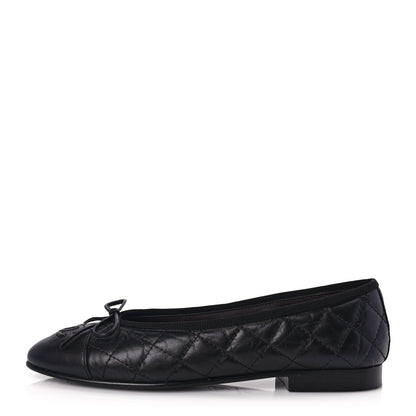Chanel Aged Calfskin Quilted CC Cap Toe Ballerina Flats 36 Black 1 of 9