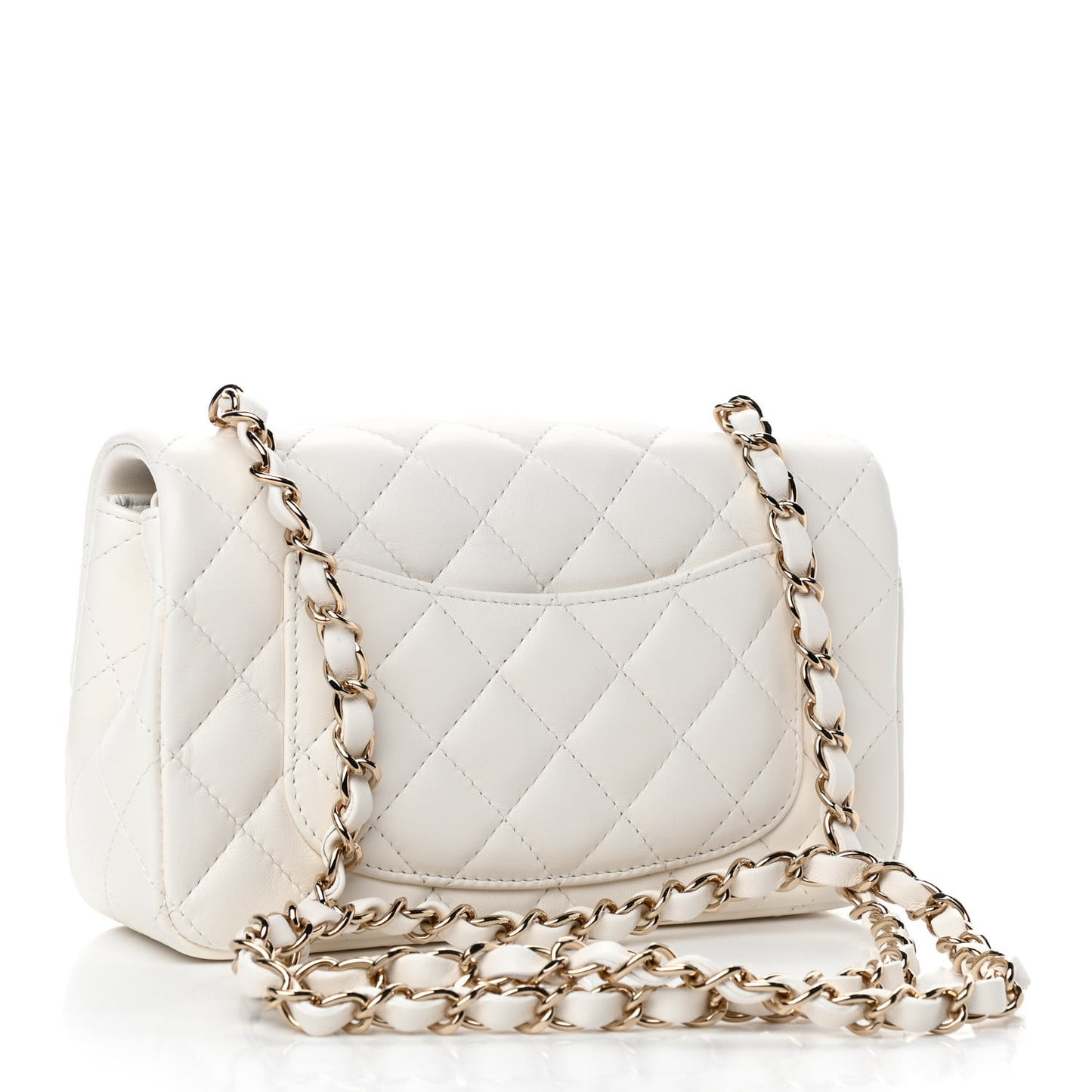 Lambskin Quilted Mini Rectangular Flap White