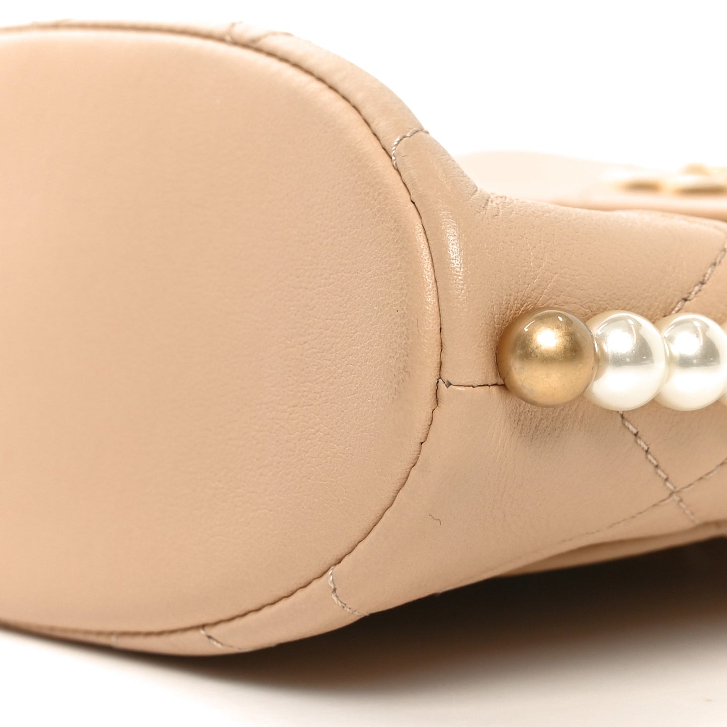 Calfskin Quilted Pearl Small Hobo Bag Beige