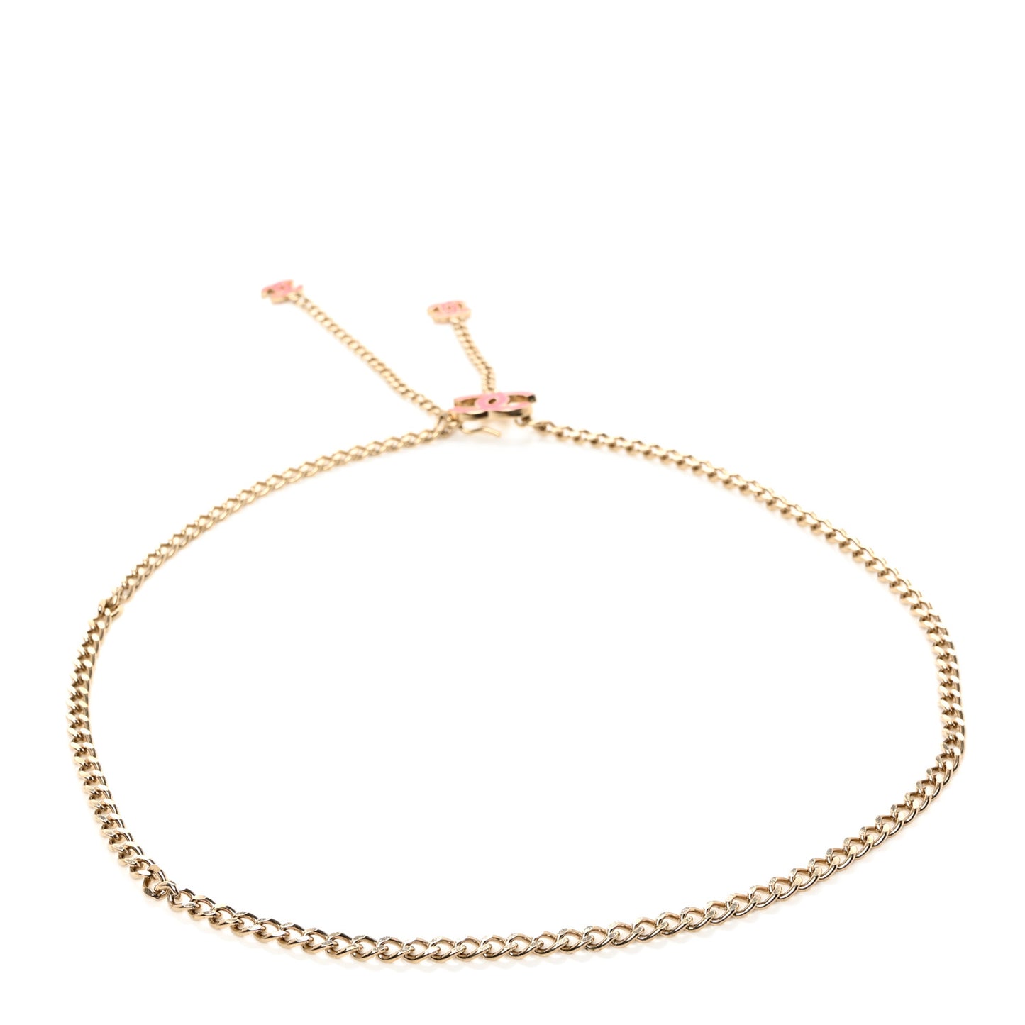 Enamel CC Chain Logo Belt Gold Pink
