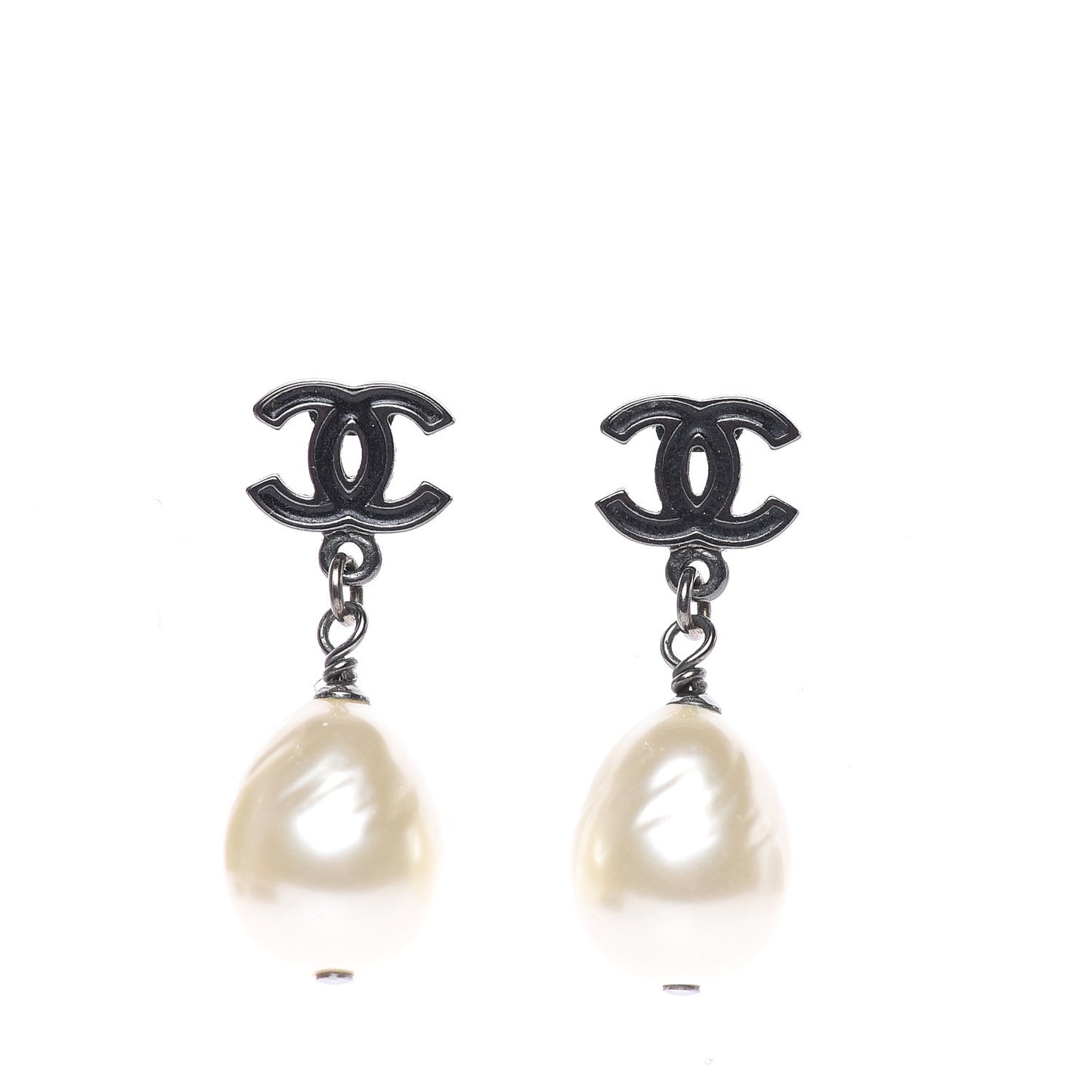 Pearl Enamel CC Drop Earrings Ruthenium Black
