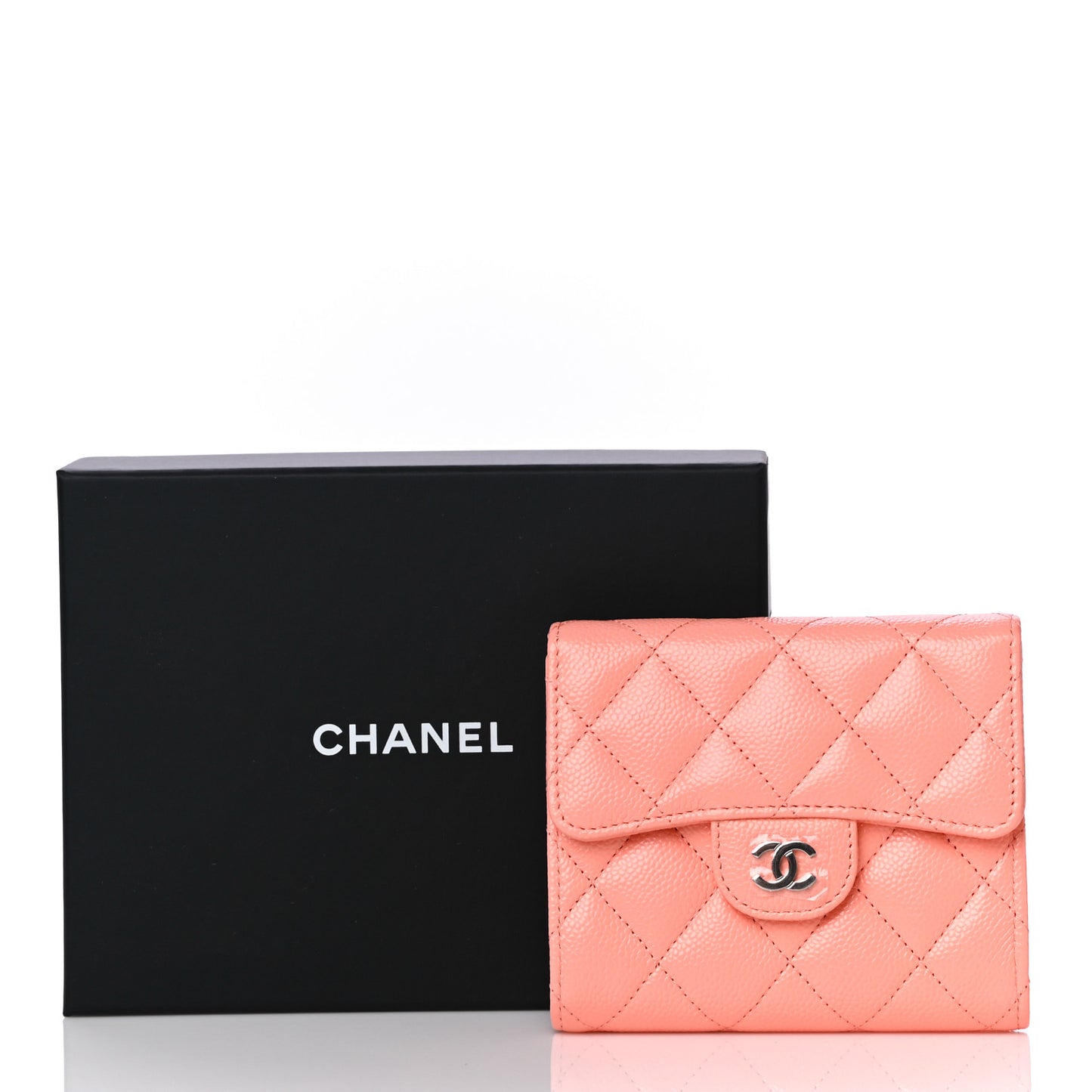 Caviar Quilted Compact Flap Wallet Coral