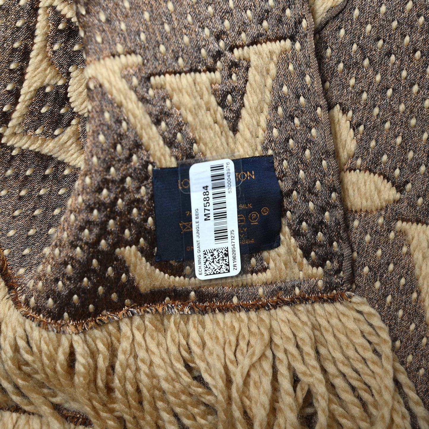 Wool Silk Monogram Giant Jungle Logomania Shine Scarf Beige