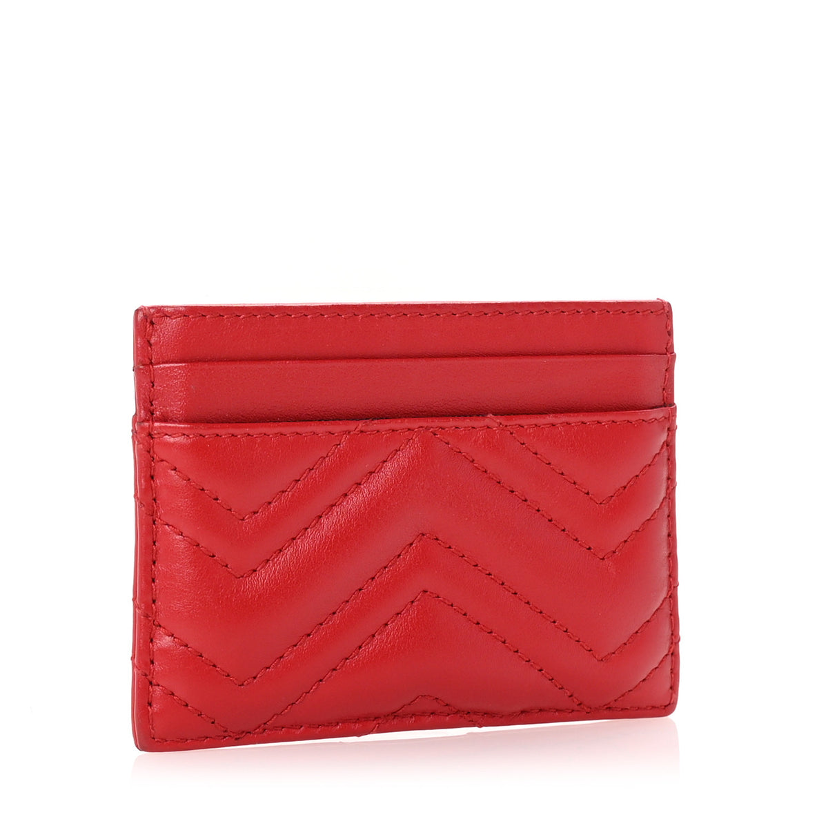 Calfskin Matelasse GG Marmont Card Holder Hibiscus Red