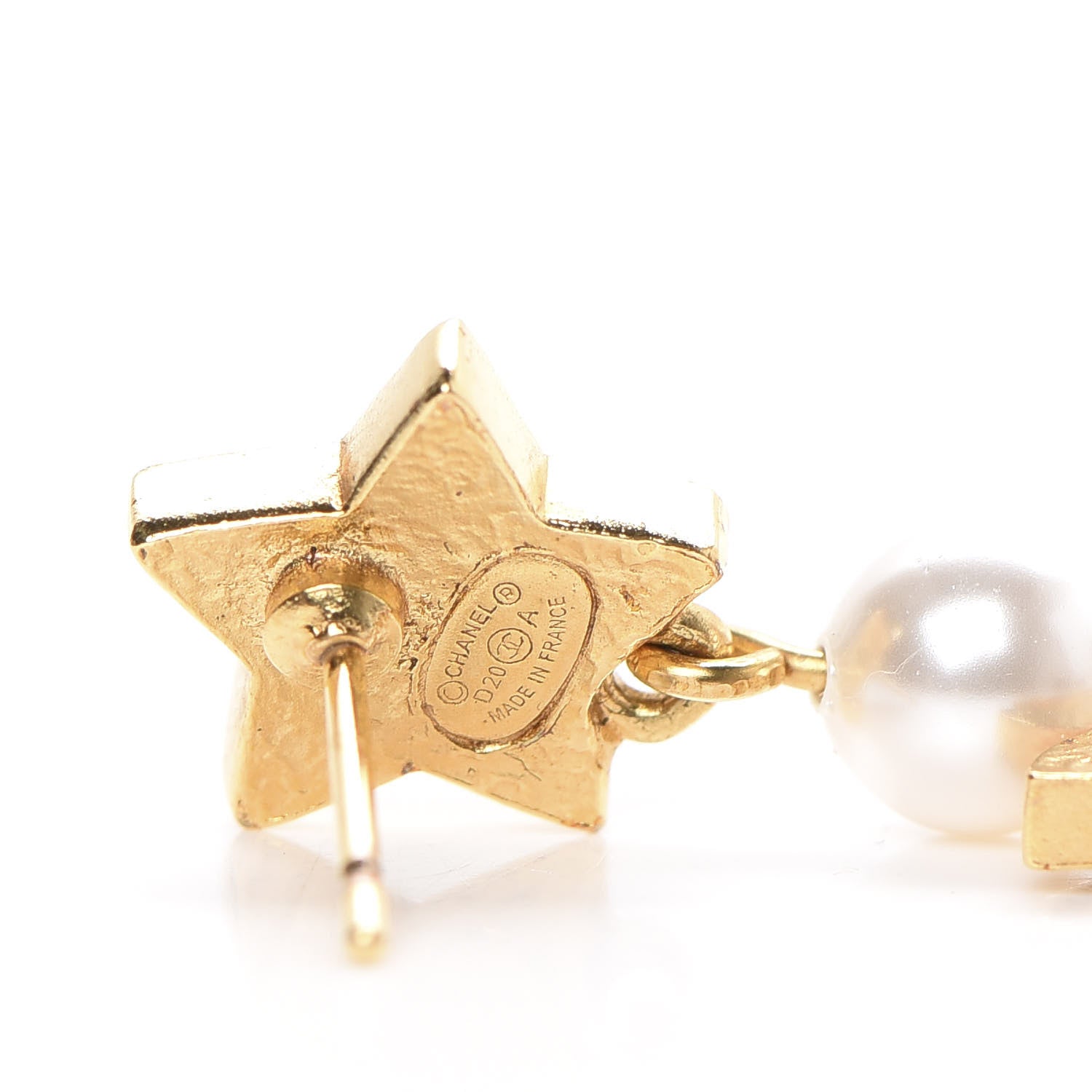 Chanel Crystal Pearl CC Star Drop Earrings Gold 3 of 6