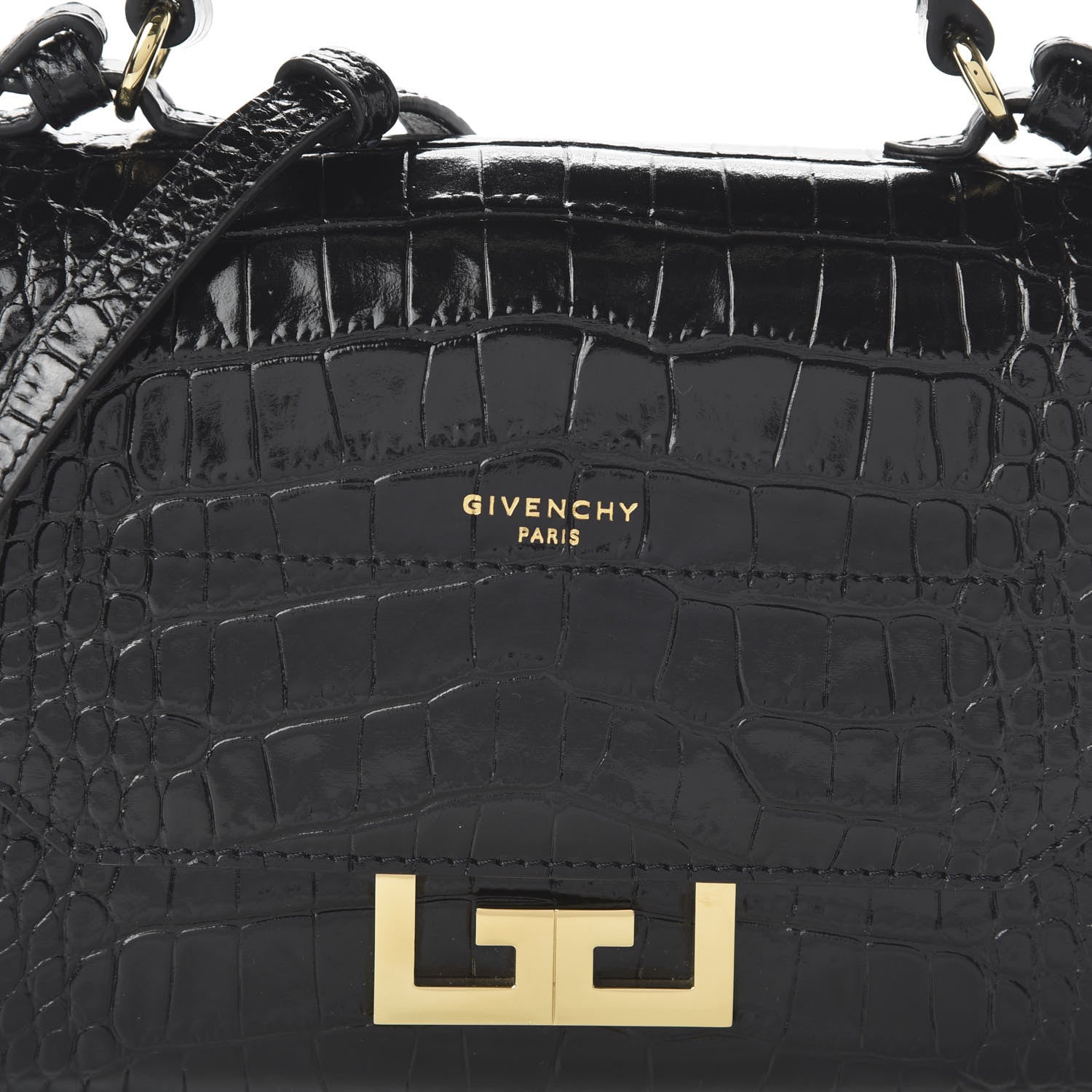 Givenchy Calfskin Crocodile Embossed Eden Mini Top Handle Black 9 of 9