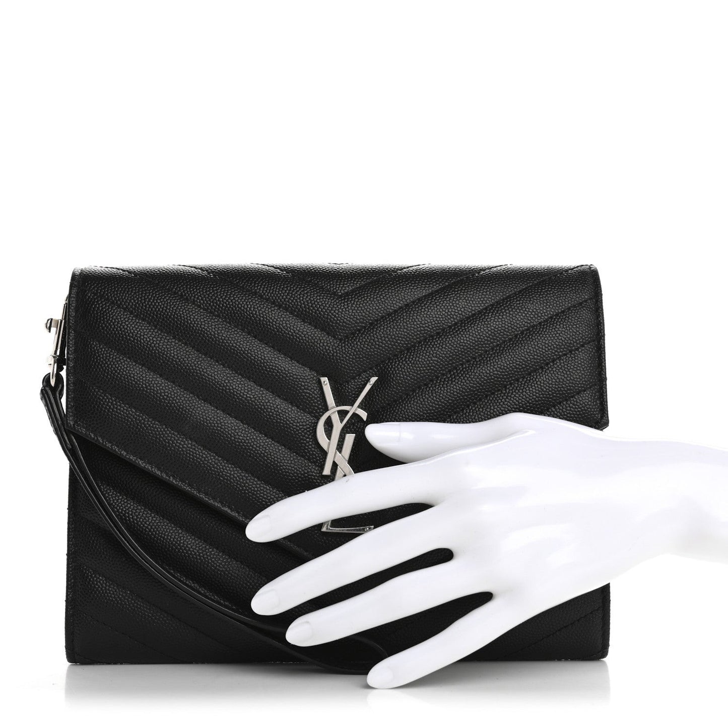 Grain De Poudre Matelasse Chevron Monogram Envelope Clutch Black