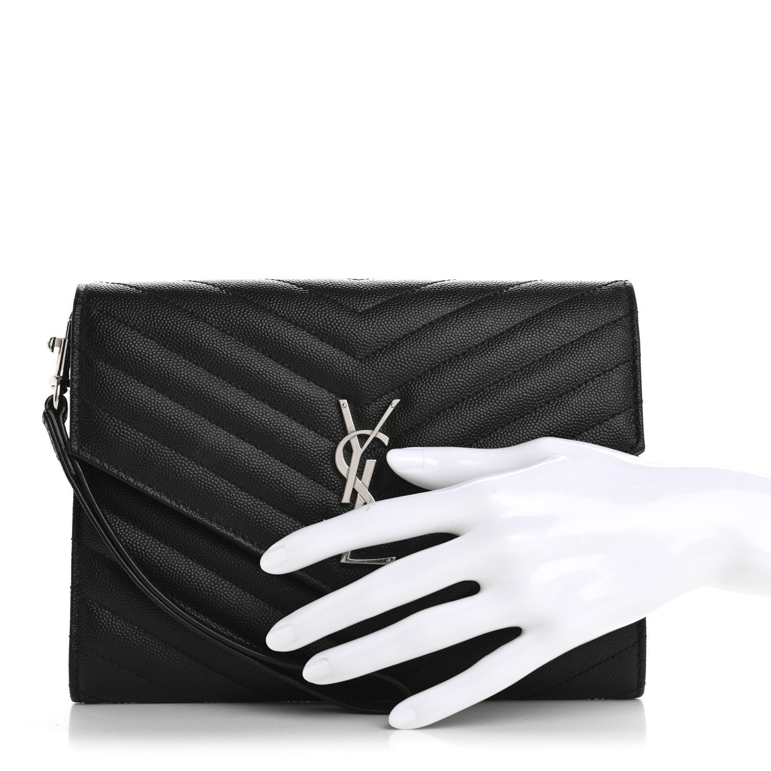 Saint Laurent Grain De Poudre Matelasse Chevron Monogram Envelope Clutch Black 2 of 7