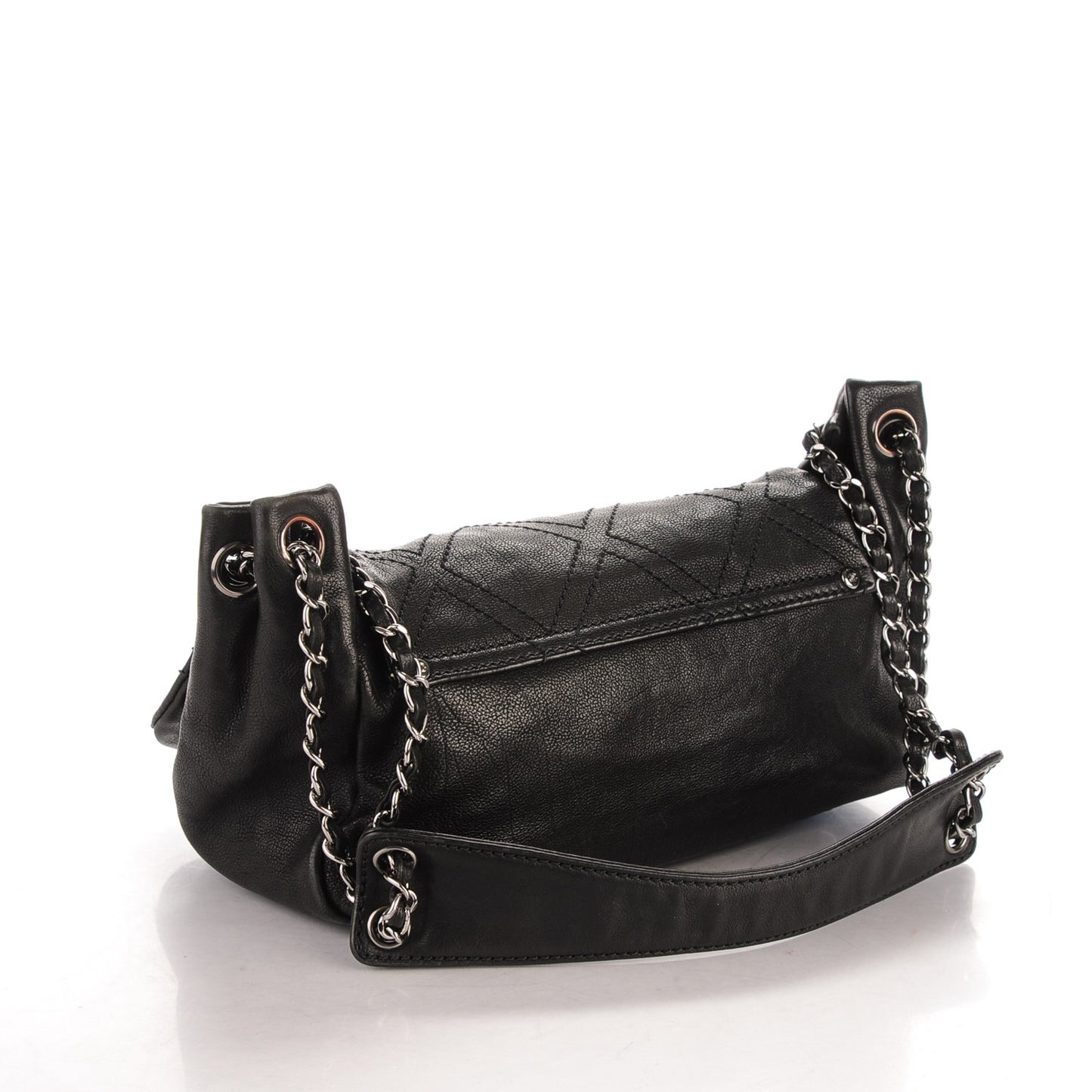 Calfskin Diamond Stitch Accordion Flap Black