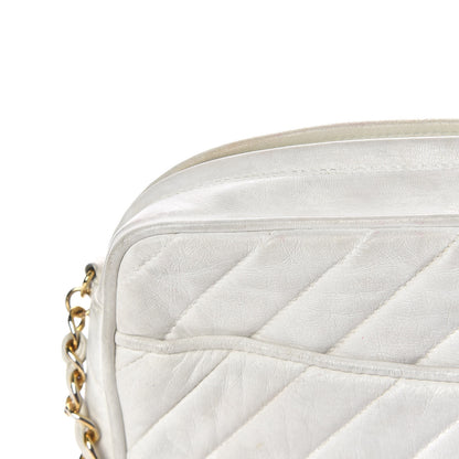 Chanel Lambskin Chevron Quilted Medium Tassel Camera Case White 14 of 21